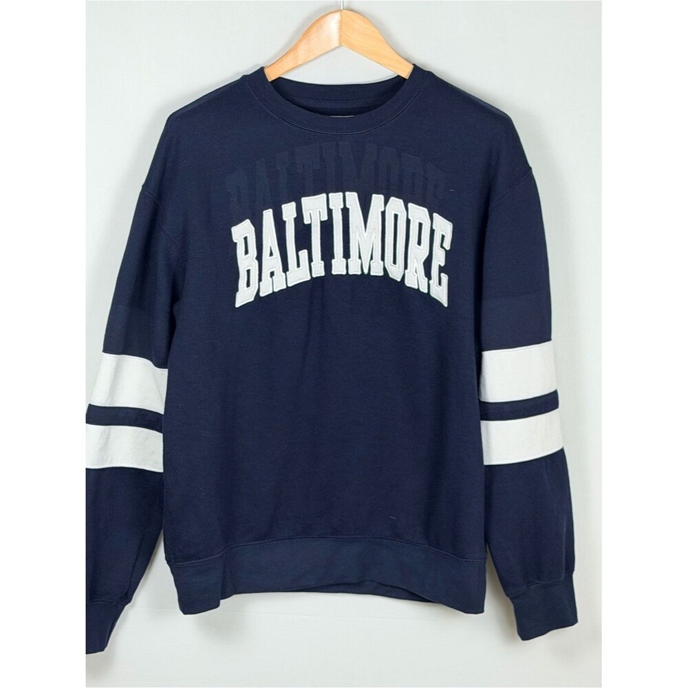 New York Popular Baltimore Sweatshirt XL Navy Striped Sleeve Oversized